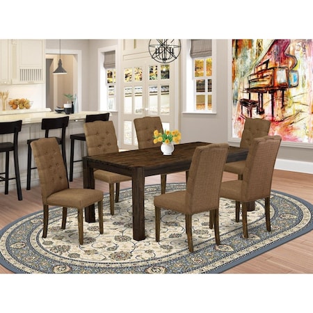 East West Furniture 7 Piece Lismore Modern Dining Set - Distressed Jacobean LMEL7-77-18
